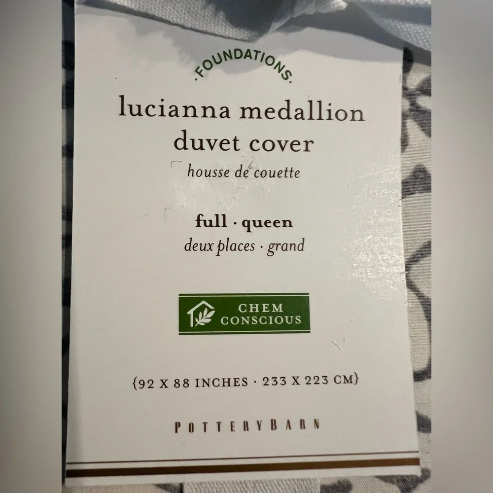 New Pottery Barn Lucianna Medallion Duvet Gray Full Queen 2 Standard Cases 3pcs